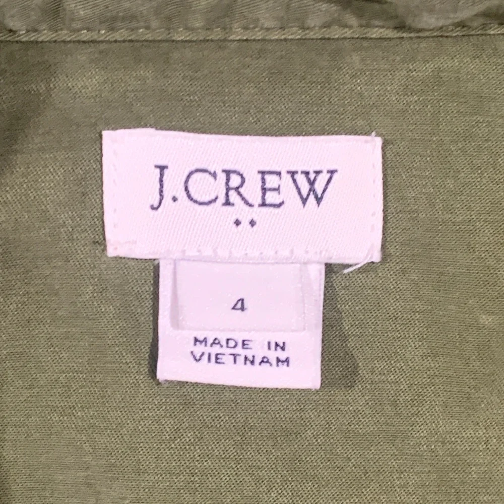 J. Crew Shirt Dress Womens 4 Olive Green Utility Safari Lyocell Cotton Dress